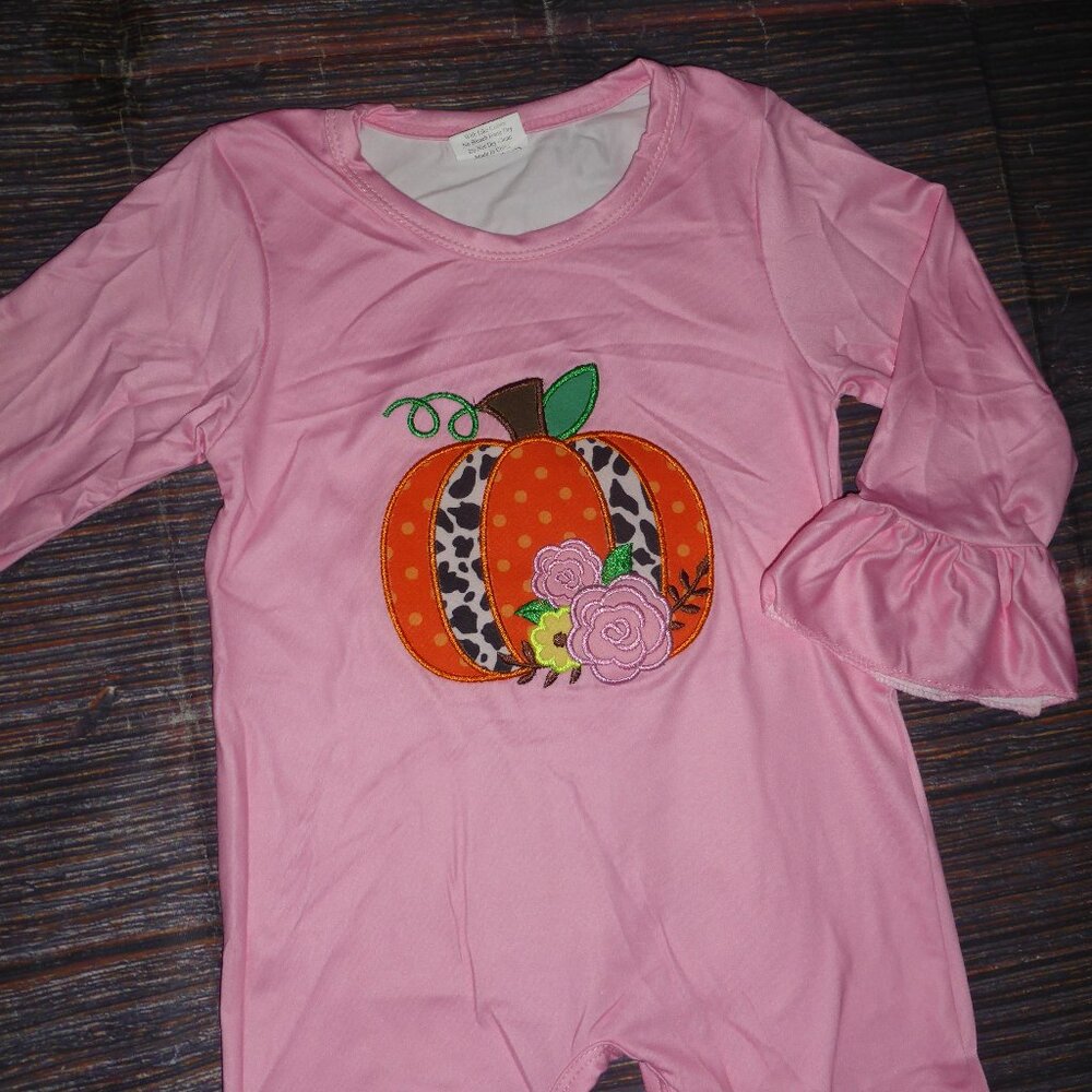 Boutique Pumpkin Baby Girls Ruffle Romper Jumpsuit - Picture 3 of 4